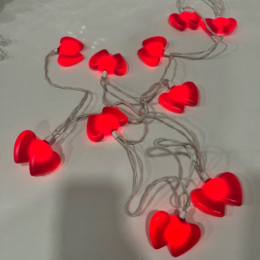 Vintage Red Heart String Lights Valentines Day Blow Mold Plastic